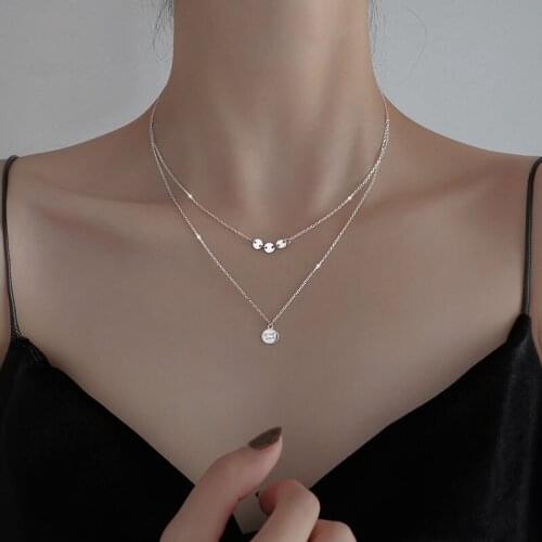 DR28 Real 925 Sterling Silver Good Luck Double-layer Round Bead Pendant Necklace Simple Fashion Female Clavicle Chain Jewelry