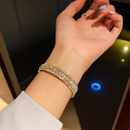 Diamond-encrusted Zircon Cuff Bracelet For Women Simple Trendy Alloy Jewelry Original Accessories Christmas Gifts