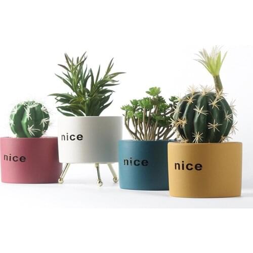 Nordic Industrial Style Colorful Ceramic Flowerpot Succulent Pot Green Flowers Cylindrical Shape Flower Pot Gardening Accessorie