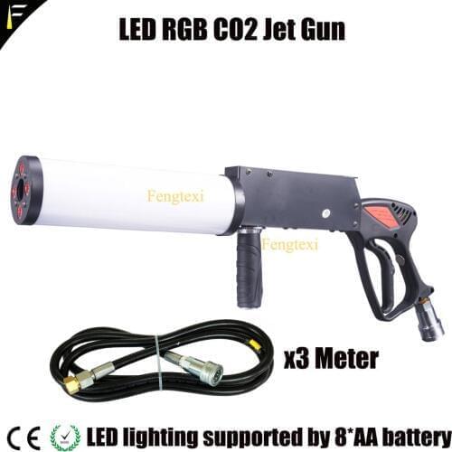 Cool Disco Dj LED Co2 Jet Cryo Blaster Cannon Gun Shoot RGB LED Color Mixing Smoke fog Handlheld Cryo Gun with 3m Hose