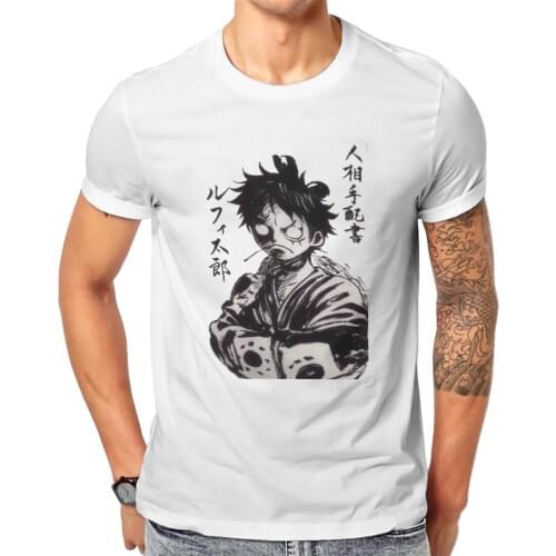 Men Short Sleeve One Piece Monkey D. Luffy Japanese Anime T-Shirt Poster Luffytaro Wano Pure Cotton Tees Harajuku TShirt