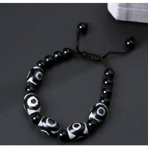 Fengshui Protection Natural Stone Tibet Beads Three eyes dzi Amulet Bracelet High Qaulity Free Shipping