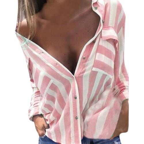 Summer Women Shirt Plus Size Women Casual V Neck Stripe Print Long Sleeve Shirt Loose Blouse Top robe femme женское платье 2021