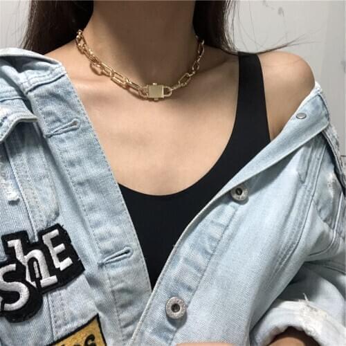 Hiphop Big Chains Chokers necklaces for Women Punk Jewelry Vintage Lock Pendant Necklace Statement Colliers Fashion Bijoux 2020