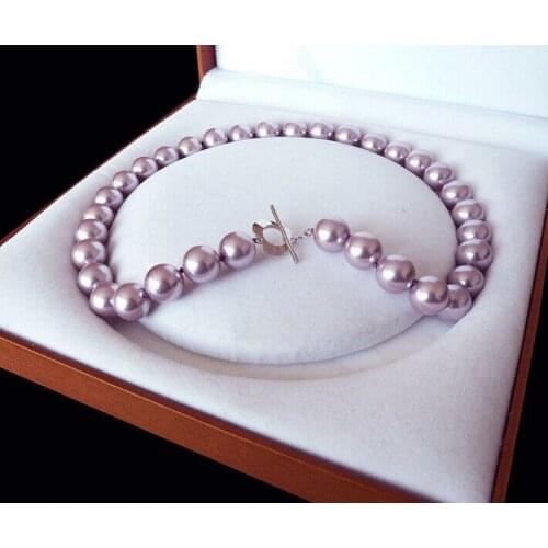 10mm Purple South Sea Shell Pearl Round Beads Necklace 18 inch Genuine Lucky Ladys jewelry Fine Womans FREE SHIPPING
