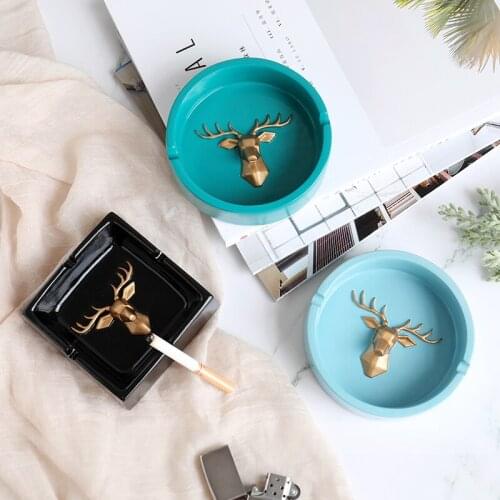Resin Deer Head Portable Ashtray For Gift Home Office Hotel Outdoor Smokeless Ashtray Holder Home Decor cigar ashtray
