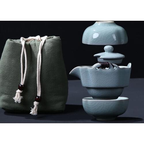 Travel Tea Set Carrying Case Gaiwan Teapot Teacups The Ru kiln Quick-Pass Cup 1 Pot 3 Cups Outdoor Ceramic Kung Fu Tea Set