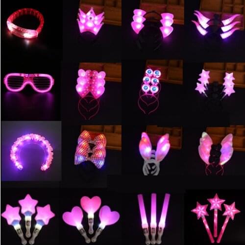 Pink Luminous LED Stick Star Crown Horn Flash Light Wand Glasses Headdress Ear Hairwear Head Band Glow Birthday Party Gift