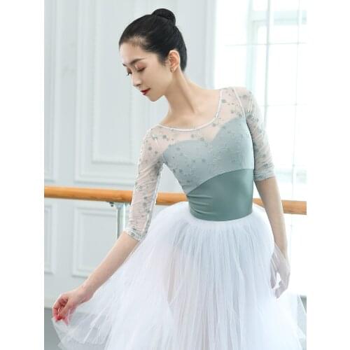 Middle Sleeve Ballet Practice Clothes Flower Embroidery Adult Gymnastics Jumpsuit Dancewear Competition Performance Leotards