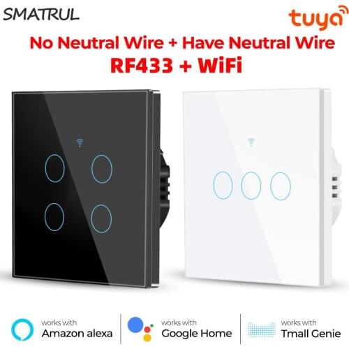 SMATRUL Tuya WiFi Touch Smart Switch Light Without Neutral Wire Glass Wall EU Two-Way Control 220V Timer For Alexa Google Home