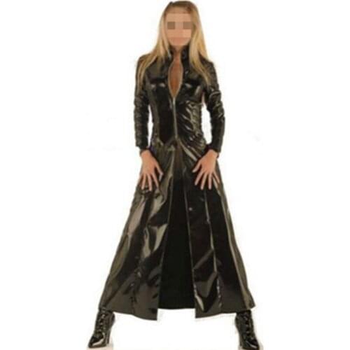 Sexy Unisex Faux Leather Black Zipper Slim Jumpsuit Sexy Long Sleeves Women Men Nightwear Clubwear DS Costume