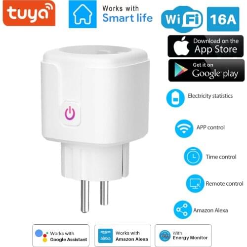 16A Smart Wifi Plug EU With Power Monitor Smart Home Wireless Socket Outlet Timer Plugs Works With Alexa Google Home Tuya App