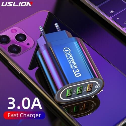 USLION USB Charger Quick Charge 3.0 QC Fast Wall Charging Mobile Phone Charger Adapter For iPhone 11 12 X Max Micro Type C Cable