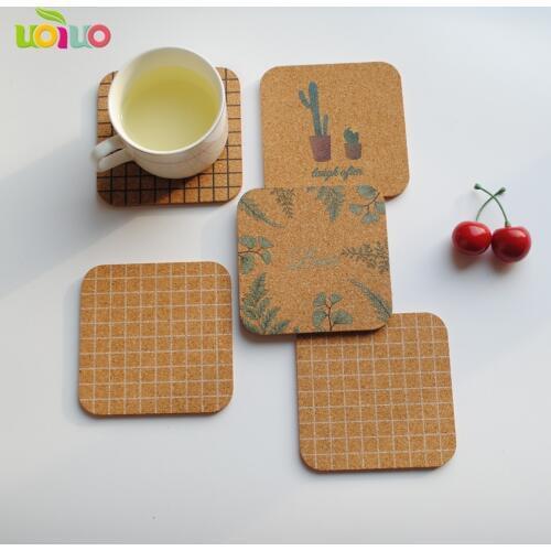 1Pcs Natural Cork Moisture Resistant Round Square Cup Coasters Drink Coasters Heat Insulation printed Pot Holder Mats for Table