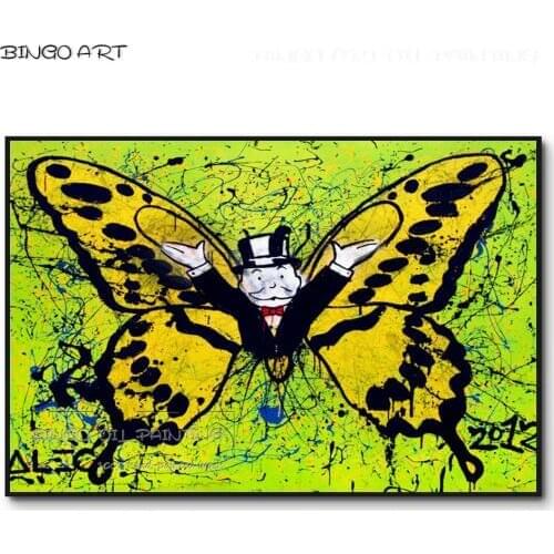 Reproduce Hand-painted High Quality Special Rich Man and Butterfly Oil Painting Pop Fine Art American Oil Painting for Wall Art