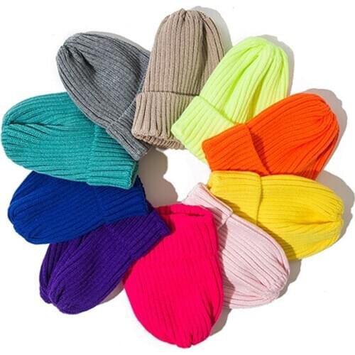 Knitted Hat Womens Hem Warm Woolen Cap Casual All-match Autumn Winter Hats for Men Tall Crown Breathable Lady Solid Gorro Ski