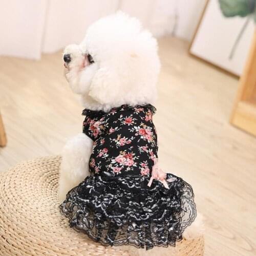 Pet Skirt Floral Print Breathable Black Puppy Princess Dress Summer Party dress Pets Clothing одежда для собак