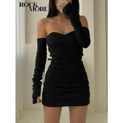 Rockmore Sexy Tube Evening Party Dress Bodycon Arm Gloves Mini Dresses Streetwear Ladies Summer Off Shoulder Womens Short Dress
