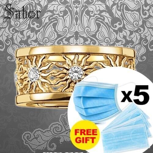 Gold Color Sun Wedding Bands Rings, silver color Zircon Pave Fashion Jewelry Gift For Women & Men thomas