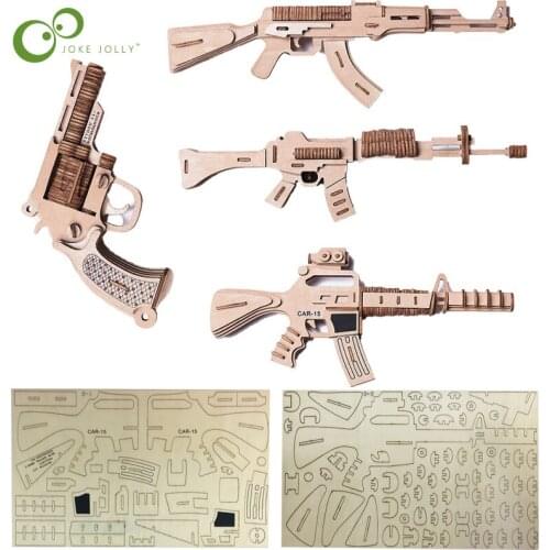 1Set DIY Revolver Scatter with Rubber Band Bullet Wooden Model Building Block Kit Assembly Toy Gift for Children Adult YJN