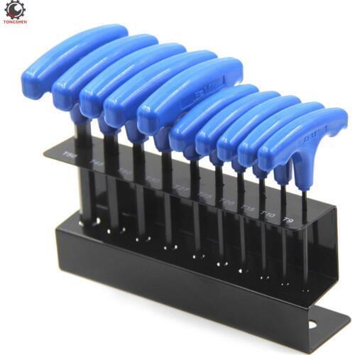 10Pcs T-Handle Torx Key Wrench Set Star Key Set Star T Type Handle Torx Allen Hex Key Wrench Spanner Set Sizes T7-T40
