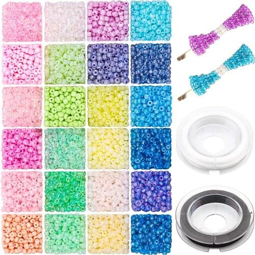 1920pcs Glass Seed Beads 4mm Small Craft Beads Elastic Bracelet String Cord for DIY Necklaces Crafting Jewelry Making Supplies