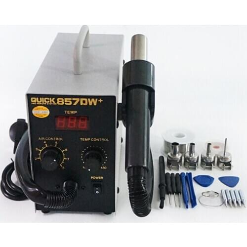220V Original QUICK-857DW+ Soldering Station SMD SMT Electric With Silvery Iron Tip 8pcs Opening Tools ESD Brush Tools