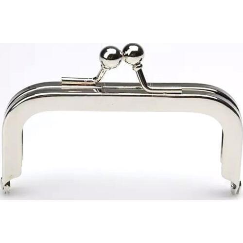 4 x 2 inches (10 x 5 cm) - Silver Big Ball Clasp Coin Purse Frame Nickel Frame with Standard Ball