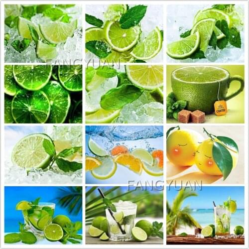 5D DIY Diamond Painting Fruit Lemon Picture Square/Round Diamond Inlaid Mosaic Kitchen Restaurant Decoration Rhinestone Set