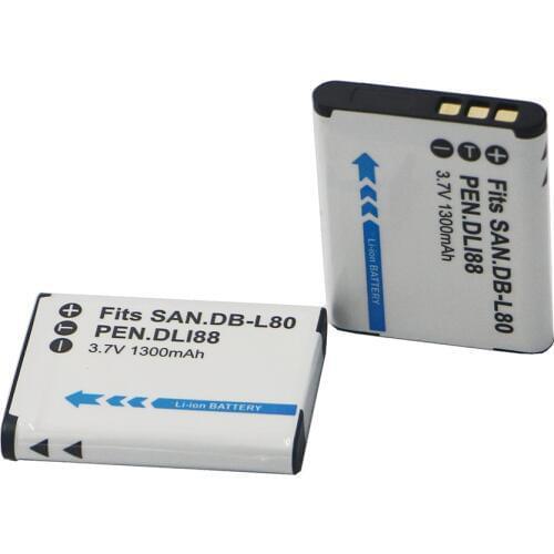 2Pcs DB-L80A DB-L80AU DBL80 DLI88 Battery for Sanyo DMX-CG10, DMX-CG11, VPC-CG10, VPC-CG10BK, VPC-CG10GX, VPC-CG10P, VPC-X1200