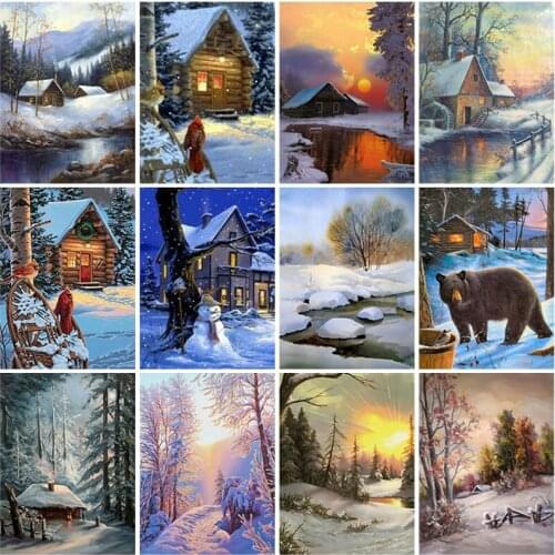 DIY Snow Landscape Winter 5D Diamond Painting Full Square Drill Resin Diamond Embroiderey Mosaic Kit Wall Art Gift Home Decor