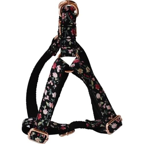 Flowers 05 Black bottom Dog Breast Straps Custom Puppy Chest straps Engraved Cat Puppy Pet ID Name Number Address Tag