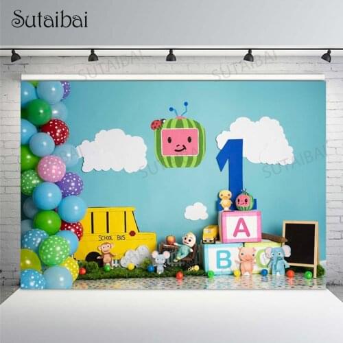 Watermelon Birthday Party Decoration Backdrop Animal School Bus Girl Boy 1st Cake Smash Photo Background Photography Studio Prop