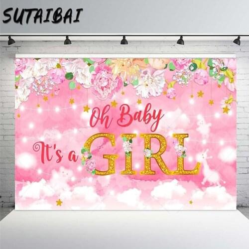 Oh Baby Its A Girl Baby Shower Party Backdrop Pink Decoration Watercolor Floral Banner Photo Booth Background Party Supplies