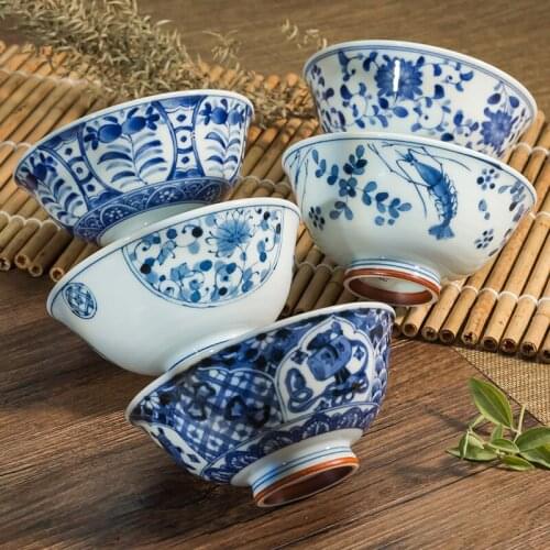 Japanese Style Underglaze Blue and White Ceramic Bowl 5.5 Inch Tall Bowl Tableware Kitchen Accessories Cute Bowl