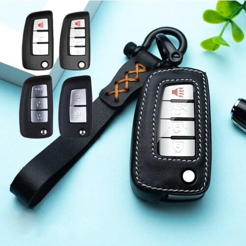 Leather Car Key Case Cover for Nissan X-Trail T32 Rogue Juke F15 Qashqai J11 Murano MAXIMA ALTIMA Accessories Ring