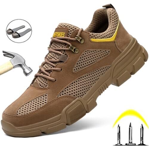 Breathable Safety Shoes Men Work Sneakers Steel Toe Protective Shoes Lightweight Men Boots Anti-puncture Work Shoes Footwear