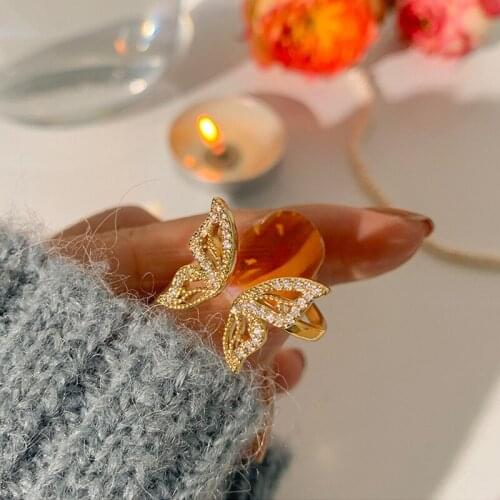 Luckydays New Hollow Butterfly Zircon Ring Female Fashion Unique Design Light Luxury Open Exquisite Couple Party