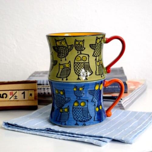 Foreign trade Nordic style ceramic mug coffee cup retro owl personality hand-painted cup breakfast cup milk cup LB030918