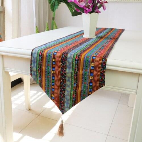 American Style Table Runner with Tassel Boho Striped Bronzing Tea Table Flag TV Cabinet Cover Cloth Bohemian Home Decor