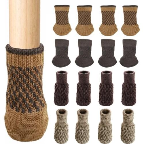 4Pcs Knitted Chair Leg Socks Anti-Slip Table Foot Furniture Feet Sleeve Cover Table Feet Leg Floor Protectors Covers Mute Pad