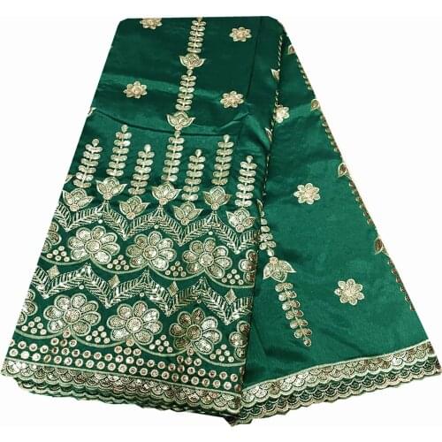 Latest Embroidery Green Sequins George Lace 5 Yards Cotton African Fabric Raw Silk Smooth Elegant Party Dress Sewing KRL-91162