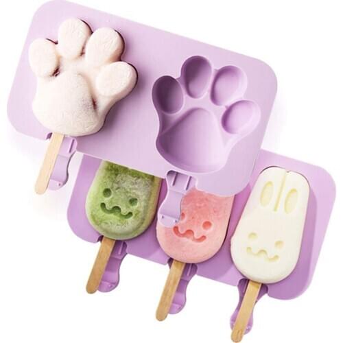 New Arrival Silicone Ice Cream Cute Pattern Mold Popsicle Molds DIY Homemade Cartoon Reusable Maker With Lid 50 Sticks