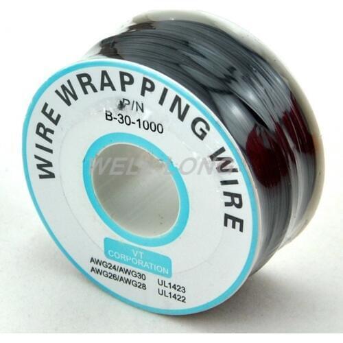 One Roll Black 30AWG Wire Wrapping Wire, Tinned Copper Solid, PVC insulation