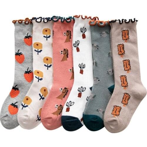 1-12 Years Toddlers Girls Frilly Socks Soft Cotton Baby Knee High Sock Flower Pattern Children Socks School Teens Sock Autumn