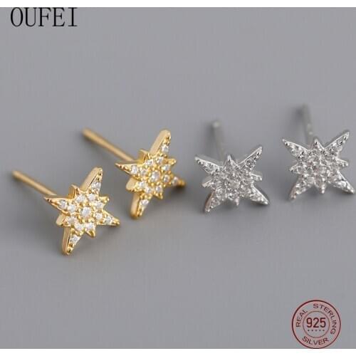 OUFEI 925 Sterling Silver Stud Earringsm Simple Irregular Shape Rhinestones Earrings For Women Silver Jewelry Earrings