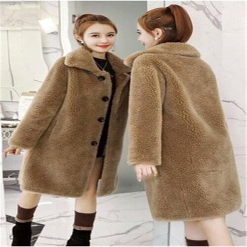 2020 New autumn winter coat for women with faux fur loose lamb pellet medium and long warm sheep shearling coats thicked jacket