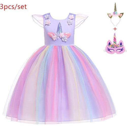 Flower girl cosplay unicorn dress childrens day princess girl birthday party dress children kids Halloween costume