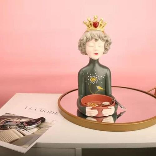 Girl Statue Jewelry Storage Tray Fruit Plate Home Living Room Decor Modern Trinket Dish Desktop Organizer Home Office Decoration