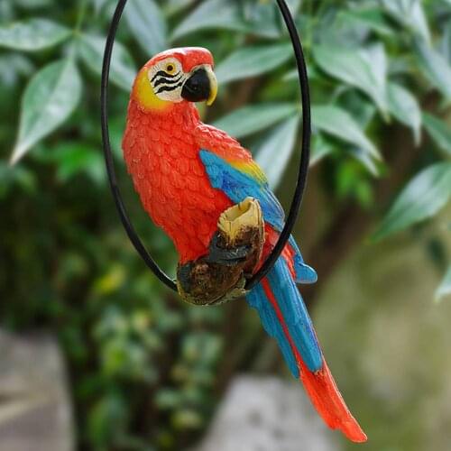 Hanging Parrot Statue Simulation Bird Sculpture Resin Crafts Iron Ring Small Parrot Pendant Tree Pendant Garden Decoration